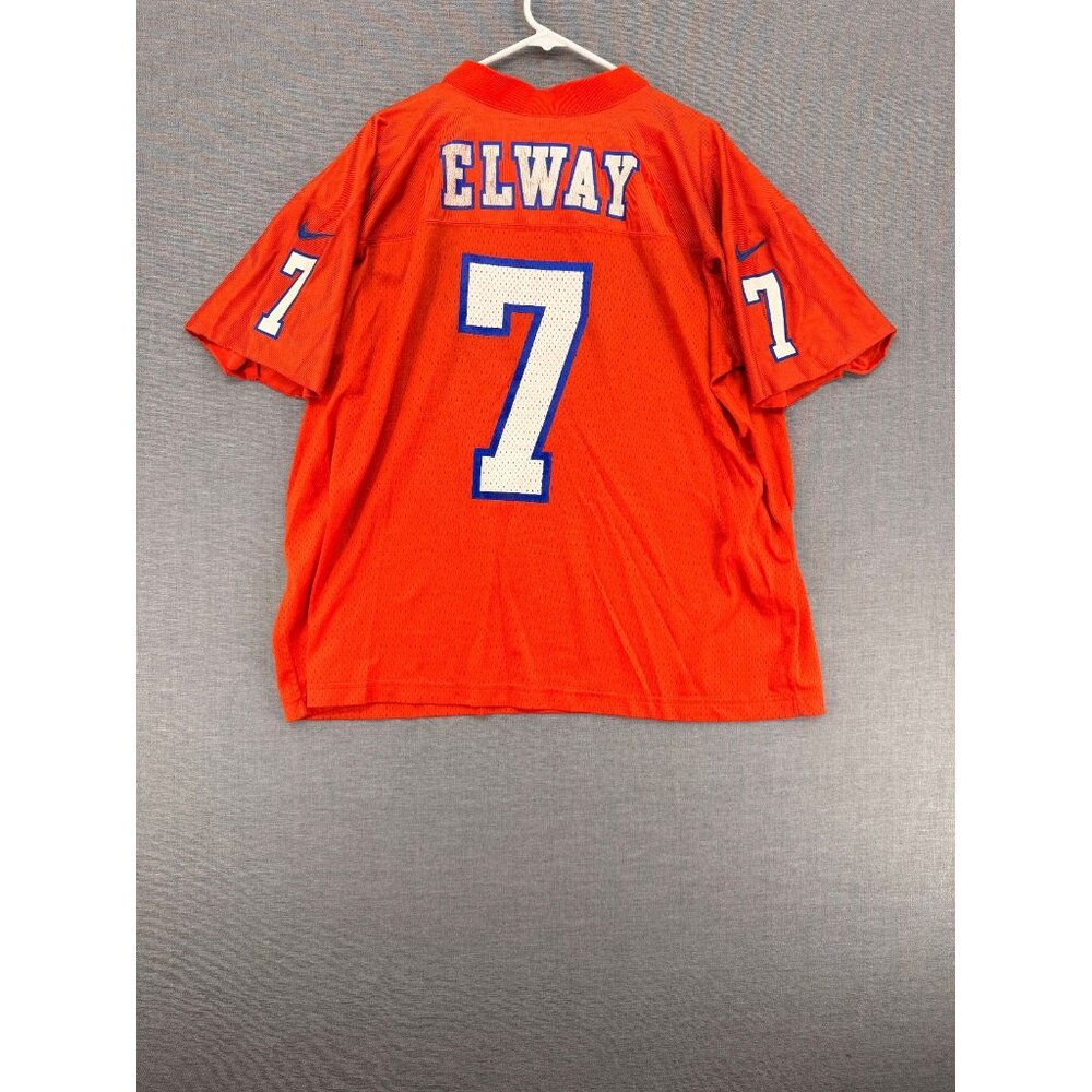 Vtg Nike Denver Broncos Orange Team John Elway #7 Jersey Mens L CHOPPED Sleves